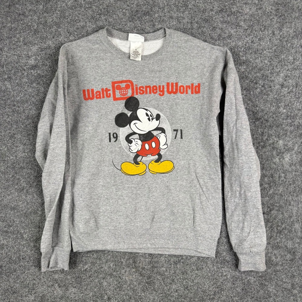 Disney Sweatshirt Mens Size S Gray Mickey Mouse Walt Disney World 1971 Graphic